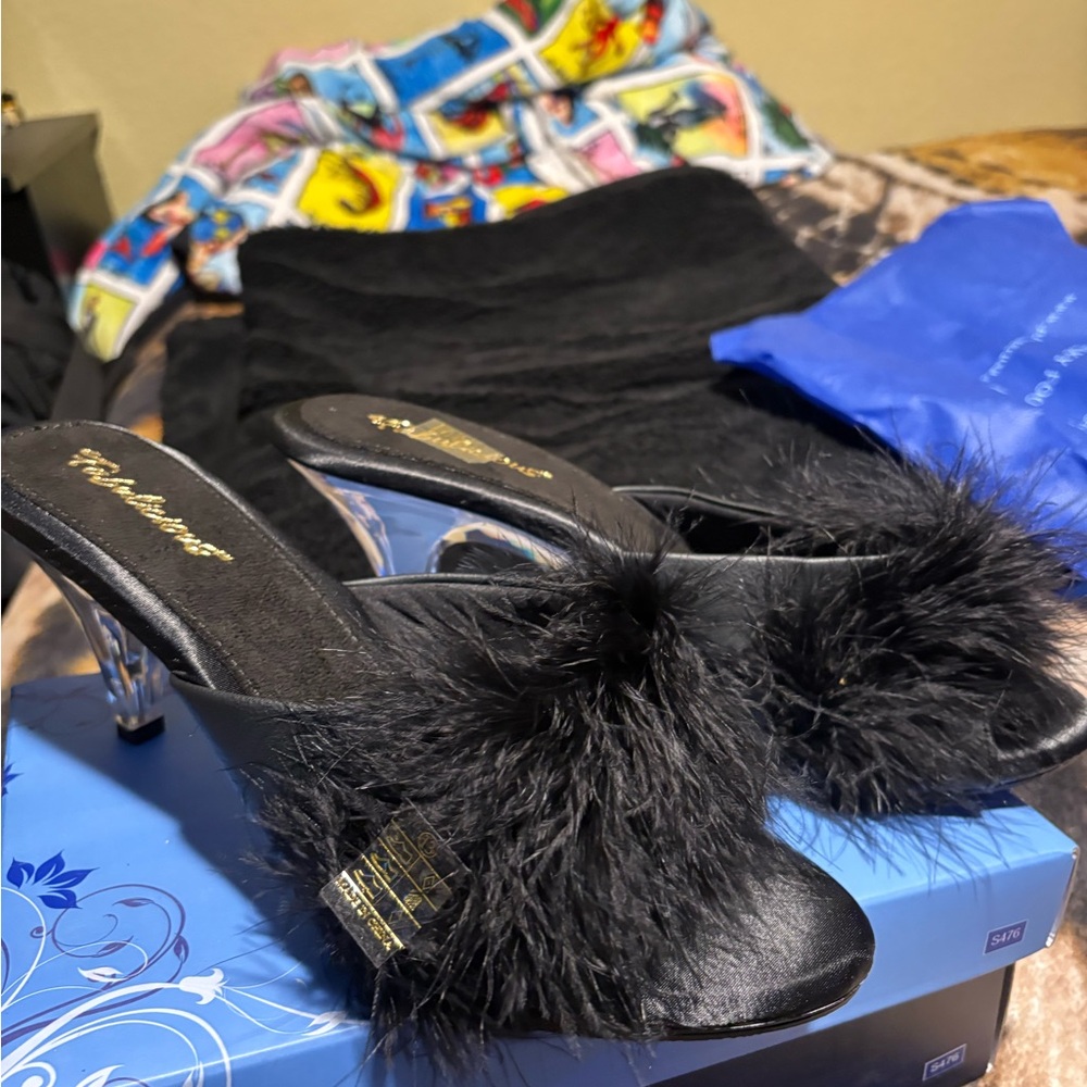 Pleaser Black Feathered Heels